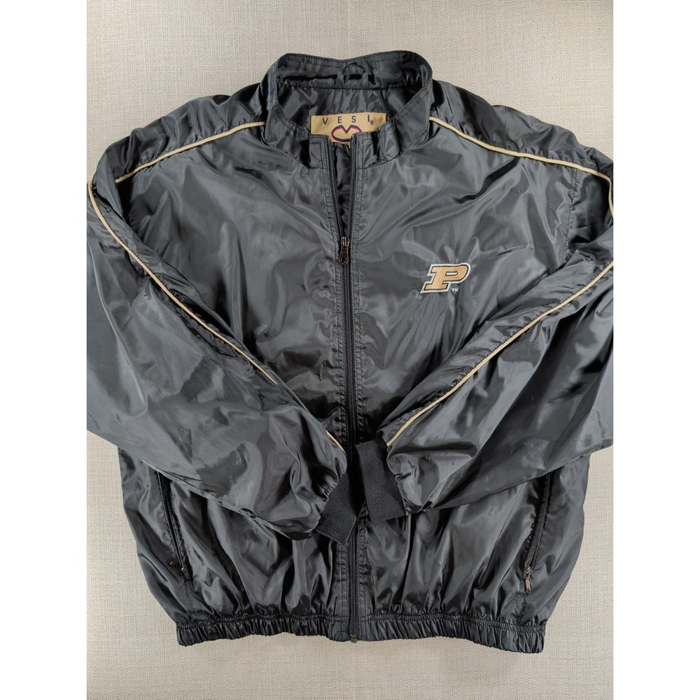 VTG Vesi Purdue Boilermakers Windbreaker Jacket Mens L Black Full Zip USA